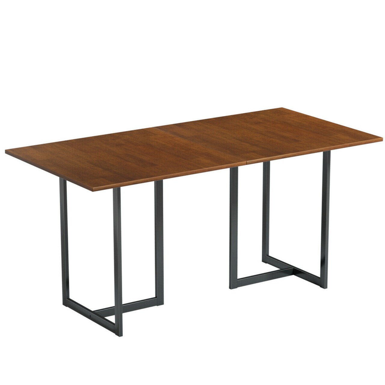 Industrial Dining Table 60 Inch Rubber Wood Top Iron Frame Brown